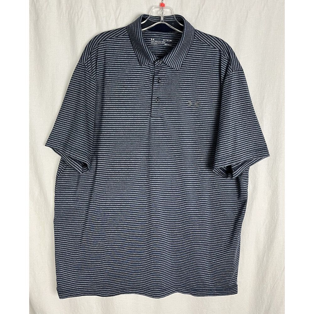 Under Armour Shirt Mens XL/TG Blue Polo Stripe Heat Gear Golf Short Sleeve